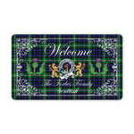 Doormat - Welcome Mat Scottish Clan Badge Forbes Lyon Court Tartan Door Mat, Plaid Doormat With Thistle and Two Lion Scottish