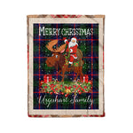 Personalized Gift Plaid Tartan Blanket Clan Urquhart With Moose Lover Xmas Gift Santa Riding Christmas Fleece Blanket