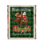 Personalized Gift Plaid Tartan Blanket Clan Kincaid With Moose Lover Xmas Gift Santa Riding Christmas Fleece Blanket