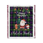 Personalized Gift Tartan Plaid Blanket Clan Malcolm With Funny Santa Snowman Reindeer Merry Christmas Fleece Blanket, Home Living Room, Plaid Blanket, Tartan Blanket, Scottish Blanket, Buffalo fleece blanket, Christmas Blanket