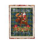 Personalized Gift Plaid Tartan Blanket Clan Gillies With Moose Lover Xmas Gift Santa Riding Christmas Fleece Blanket