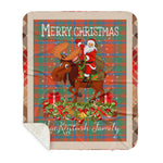 Personalized Gift Plaid Tartan Blanket Clan MacKintosh Ancient With Moose Lover Xmas Gift Santa Riding Plaid Christmas Sherpa Blanket