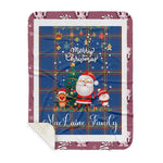 Personalized Gift Tartan Plaid Blanket Clan MacLaine of Loch Buie Hunting With Funny Santa Snowman Reindeer Merry Christmas Gift Sherpa Blanket, blue plaid sherpa blanket,blue tartan sherpa blanket,Buchan,buffalo plaid sherpa blanket,christmas sherpa blanket,Christmas Throw Blanket
