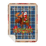 Personalized Gift Plaid Tartan Blanket Clan Thomson With Moose Lover Xmas Gift Santa Riding Buffalo Plaid Christmas Sherpa Blanket