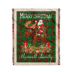 Personalized Gift Plaid Tartan Blanket Clan Maxwell Hunting With Moose Lover Xmas Gift Santa Riding Christmas Fleece Blanket