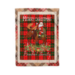 Personalized Gift Plaid Tartan Blanket Clan Dunbar Modern With Moose Lover Xmas Gift Santa Riding Christmas Fleece Blanket