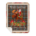 Scotstee Shop - Sherpa Blanket - Personalized Gift Plaid Tartan Blanket Clan Murray of Atholl Weathered With Moose Lover Xmas Gift Santa Riding Buffalo Plaid Christmas Blanket