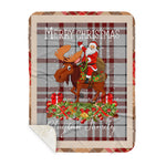 Personalized Gift Plaid Tartan Blanket Clan Clayton With Moose Lover Xmas Gift Santa Riding Buffalo Plaid Christmas Sherpa Blanket