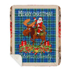 Personalized Gift Plaid Tartan Blanket Clan Falconer With Moose Lover Xmas Gift Santa Riding Buffalo Plaid Christmas Sherpa Blanket