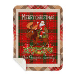 Personalized Gift Plaid Tartan Blanket Clan MacQuarrie With Moose Lover Xmas Gift Santa Riding Plaid Christmas Sherpa Blanket