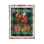 Personalized Gift Plaid Tartan Blanket Clan Mow With Moose Lover Xmas Gift Santa Riding Christmas Fleece Blanket