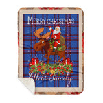 Personalized Gift Plaid Tartan Blanket Clan Elliot With Moose Lover Xmas Gift Santa Riding Buffalo Plaid Christmas Sherpa Blanket