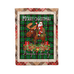Personalized Gift Plaid Tartan Blanket Clan Douglas Green With Moose Lover Xmas Gift Santa Riding Christmas Fleece Blanket