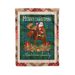 Personalized Gift Plaid Tartan Blanket Clan Henderson Ancient With Moose Lover Xmas Gift Santa Riding Christmas Fleece Blanket