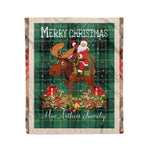 Personalized Gift Plaid Tartan Blanket Clan MacArthur Ancient With Moose Lover Xmas Gift Santa Riding Christmas Fleece Blanket