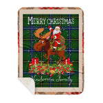 Personalized Gift Plaid Tartan Blanket Clan Henderson Modern With Moose Lover Xmas Gift Santa Riding Buffalo Plaid Christmas Sherpa Blanket
