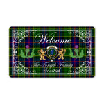 Doormat - Welcome Mat Scottish Clan Forsyth Tartan Door Mat, Plaid Doormat With Thistle and Two Lion Scottish