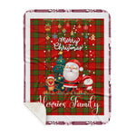 Personalized Gift Tartan Plaid Blanket Clan Herries With Funny Santa Snowman Reindeer Merry Christmas Gift Sherpa Blanket, blue plaid sherpa blanket,blue tartan sherpa blanket,Buchan,buffalo plaid sherpa blanket,christmas sherpa blanket,Christmas Throw Blanket