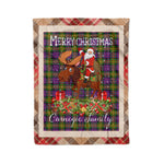 Personalized Gift Plaid Tartan Blanket Clan Carnegie With Moose Lover Xmas Gift Santa Riding Christmas Fleece Blanket