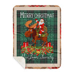 Personalized Gift Plaid Tartan Blanket Clan MacLean Hunting Ancient With Moose Lover Xmas Gift Santa Riding Plaid Christmas Sherpa Blanket