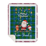 Personalized Gift Tartan Plaid Blanket Clan Kerr Hunting With Funny Santa Snowman Reindeer Merry Christmas Gift Sherpa Blanket, blue plaid sherpa blanket,blue tartan sherpa blanket,Buchan,buffalo plaid sherpa blanket,christmas sherpa blanket,Christmas Throw Blanket