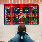 Doormat - Welcome Mat Scottish Clan Badge Charteris Tartan Door Mat, Plaid Doormat With Thistle and Two Lion Scottish