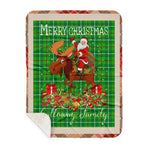 Personalized Gift Plaid Tartan Blanket Clan Galloway Hunting With Moose Lover Xmas Gift Santa Riding Buffalo Plaid Christmas Sherpa Blanket
