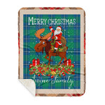 Personalized Gift Plaid Tartan Blanket Clan Irvine Ancient With Moose Lover Xmas Gift Santa Riding Buffalo Plaid Christmas Sherpa Blanket