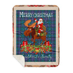 Personalized Gift Plaid Tartan Blanket Clan Sandilands Modern With Moose Lover Xmas Gift Santa Riding Buffalo Plaid Christmas Sherpa Blanket