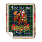 Personalized Gift Plaid Tartan Blanket Clan MacNeill Of Colonsay Hunting With Moose Lover Xmas Gift Santa Riding Plaid Christmas Sherpa Blanket