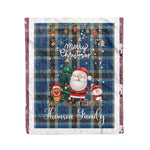 Personalized Gift Tartan Plaid Blanket Clan Thomson Blue With Funny Santa Snowman Reindeer Merry Christmas Fleece Blanket, Home Living Room, Plaid Blanket, Tartan Blanket, Scottish Blanket, Buffalo fleece blanket, Christmas Blanket