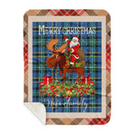 Personalized Gift Plaid Tartan Blanket Clan Weir Ancient With Moose Lover Xmas Gift Santa Riding Buffalo Plaid Christmas Sherpa Blanket