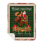 Personalized Gift Plaid Tartan Blanket Clan MacAlpine Modern With Moose Lover Xmas Gift Santa Riding Buffalo Plaid Christmas Sherpa Blanket