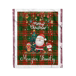 Personalized Gift Tartan Plaid Blanket Clan Menzies With Funny Santa Snowman Reindeer Merry Christmas Fleece Blanket, Home Living Room, Plaid Blanket, Tartan Blanket, Scottish Blanket, Buffalo fleece blanket, Christmas Blanket