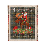 Personalized Gift Plaid Tartan Blanket Clan Stewart Hunting Weathered With Moose Lover Xmas Gift Santa Riding Christmas Fleece Blanket