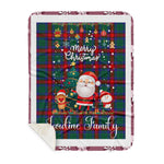 Personalized Gift Tartan Plaid Blanket Clan Jardine Dress With Funny Santa Snowman Reindeer Merry Christmas Gift Sherpa Blanket, blue plaid sherpa blanket,blue tartan sherpa blanket,Buchan,buffalo plaid sherpa blanket,christmas sherpa blanket,Christmas Throw Blanket
