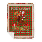 Personalized Gift Plaid Tartan Blanket Clan Lennox With Moose Lover Xmas Gift Santa Riding Buffalo Plaid Christmas Sherpa Blanket