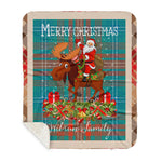 Personalized Gift Plaid Tartan Blanket Clan Wilson Ancient With Moose Lover Xmas Gift Santa Riding Buffalo Plaid Christmas Sherpa Blanket