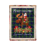 Personalized Gift Plaid Tartan Blanket Clan Lamont With Moose Lover Xmas Gift Santa Riding Christmas Fleece Blanket
