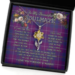 To My Beautiful Soulmate Sunflower Necklace In Your Eyes I Have Found My Home Clan Pride Of Scotland Tartan Jewelry For Girlfriend, Tartan Sunflower Pendant Necklace, Scottish Tartan Jewelry, valentine necklace, necklace girlfriend, necklace for wife, cute necklaces for girlfriend, jewelry for girlfriend, to my soulmate necklace, to my future wife necklace