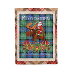 Personalized Gift Plaid Tartan Blanket Clan Sutherland Old Ancient With Moose Lover Xmas Gift Santa Riding Christmas Fleece Blanket