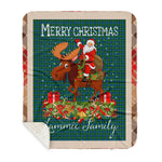Personalized Gift Plaid Tartan Blanket Clan Lammie With Moose Lover Xmas Gift Santa Riding Buffalo Plaid Christmas Sherpa Blanket