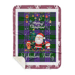 Personalized Gift Tartan Plaid Blanket Clan Elphinstone With Funny Santa Snowman Reindeer Merry Christmas Gift Sherpa Blanket, blue plaid sherpa blanket,blue tartan sherpa blanket,Buchan,buffalo plaid sherpa blanket,christmas sherpa blanket,Christmas Throw Blanket