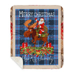 Personalized Gift Plaid Tartan Blanket Clan MacKie Blue With Moose Lover Xmas Gift Santa Riding Buffalo Plaid Christmas Sherpa Blanket