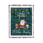 Personalized Gift Tartan Plaid Blanket Clan Fletcher Ancient With Funny Santa Snowman Reindeer Merry Christmas Fleece Blanket, Home Living Room, Plaid Blanket, Tartan Blanket, Scottish Blanket, Buffalo fleece blanket, Christmas Blanket