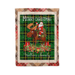 Personalized Gift Plaid Tartan Blanket Clan Wallace Hunting With Moose Lover Xmas Gift Santa Riding Christmas Fleece Blanket