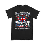 Scotstee Shop - UK USA Flag Nobody Is Perfect Born UK Expat Joke 4th Of July Shirt