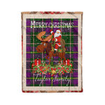 Personalized Gift Plaid Tartan Blanket Clan Taylor With Moose Lover Xmas Gift Santa Riding Christmas Fleece Blanket