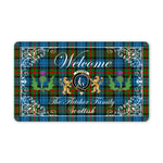 Doormat - Welcome Mat Scottish Clan Fletcher of Dunan Tartan Door Mat, Plaid Doormat With Thistle and Two Lion Scottish