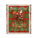 Personalized Gift Plaid Tartan Blanket Clan MacGregor Modern With Moose Lover Xmas Gift Santa Riding Christmas Fleece Blanket